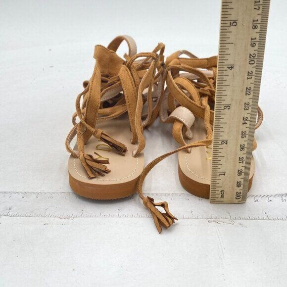 YDN Women Sexy Knee High Lace up Flats Fringe Low Heel Gladiator Strap Sandals - Picture 5 of 8